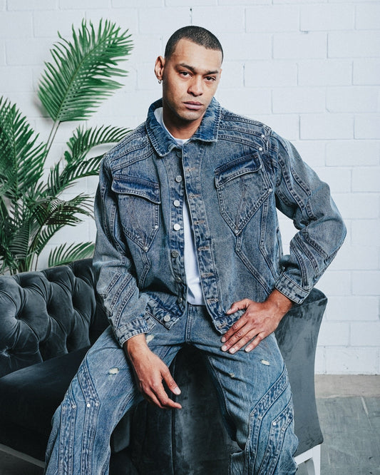 FAVELA HEAVY CUTLINE BLUE WAVE WASHED DENIM JACKET WASH BLUE DENIM Bild 2