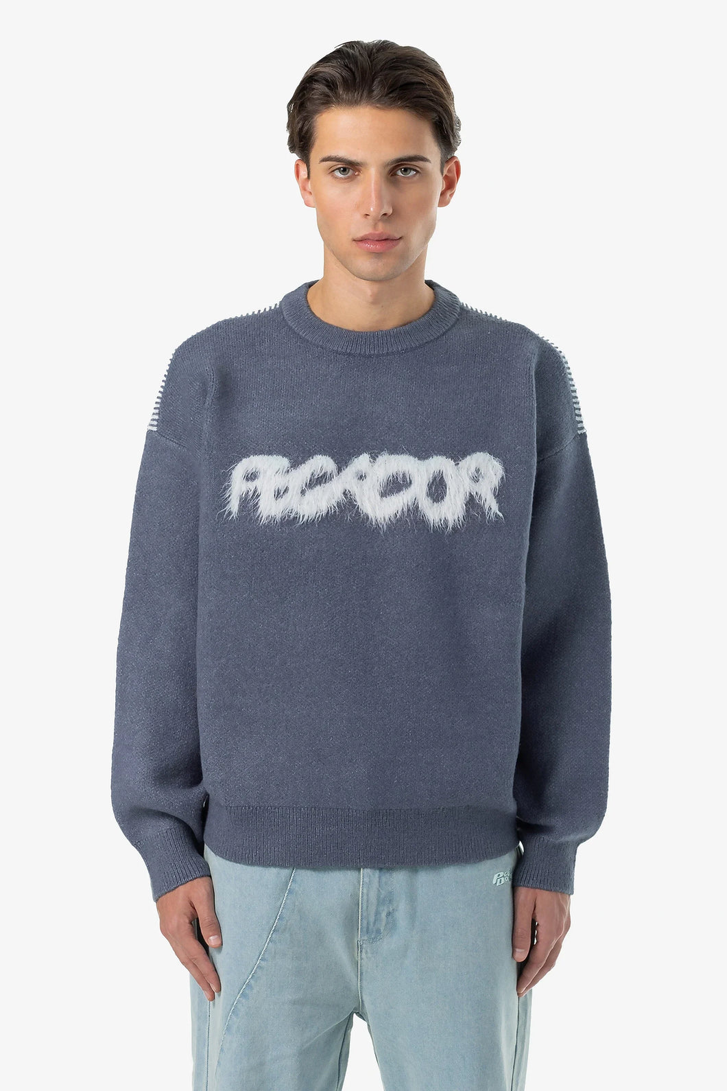 PEGADOR TRIPOLE OVERSIZED KNIT SWEATER SHADOW BLUE CREAM