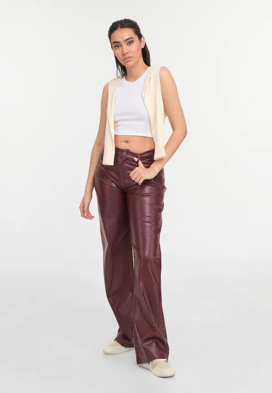 Tiva Loose Fit Leatherette Pants CLARET CLARET Bild 2