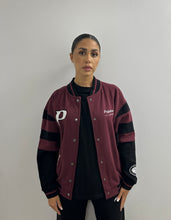 Load image into Gallery viewer, PEGADOR MANITOBA OVERSIZED VARSITY JACKET WASHED FUTURE RED BLACK
