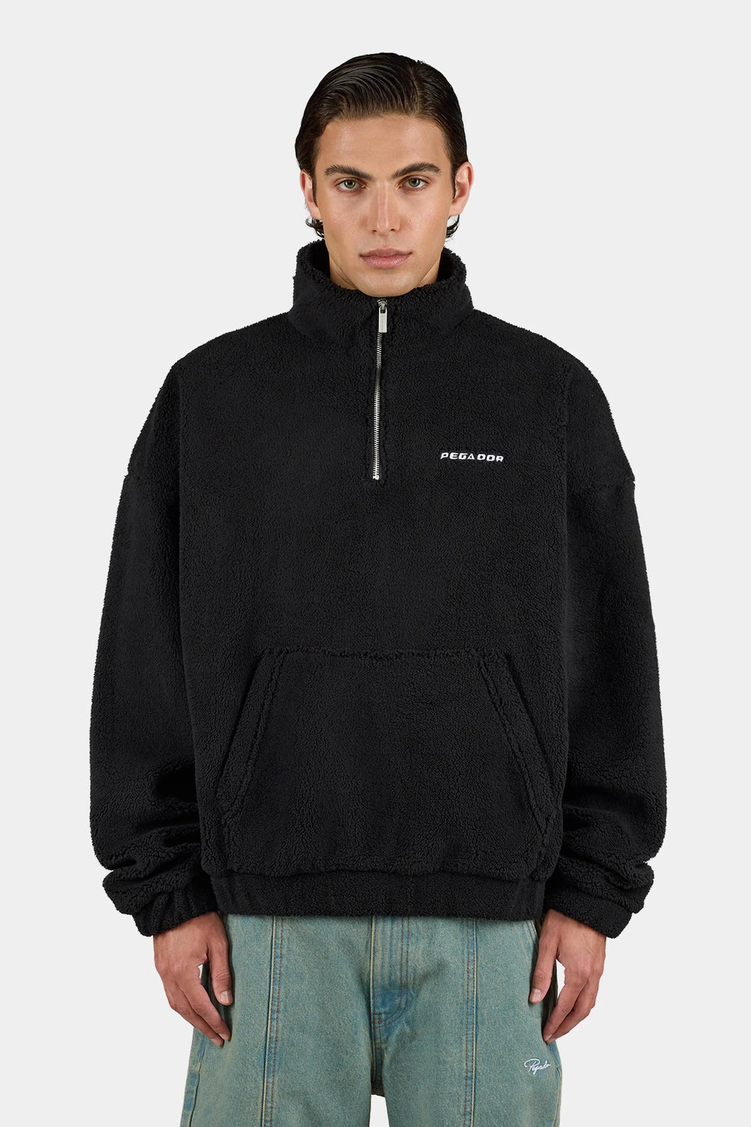 PEGADOR PUKA TEDDY HALF ZIP SWEATER BLACK