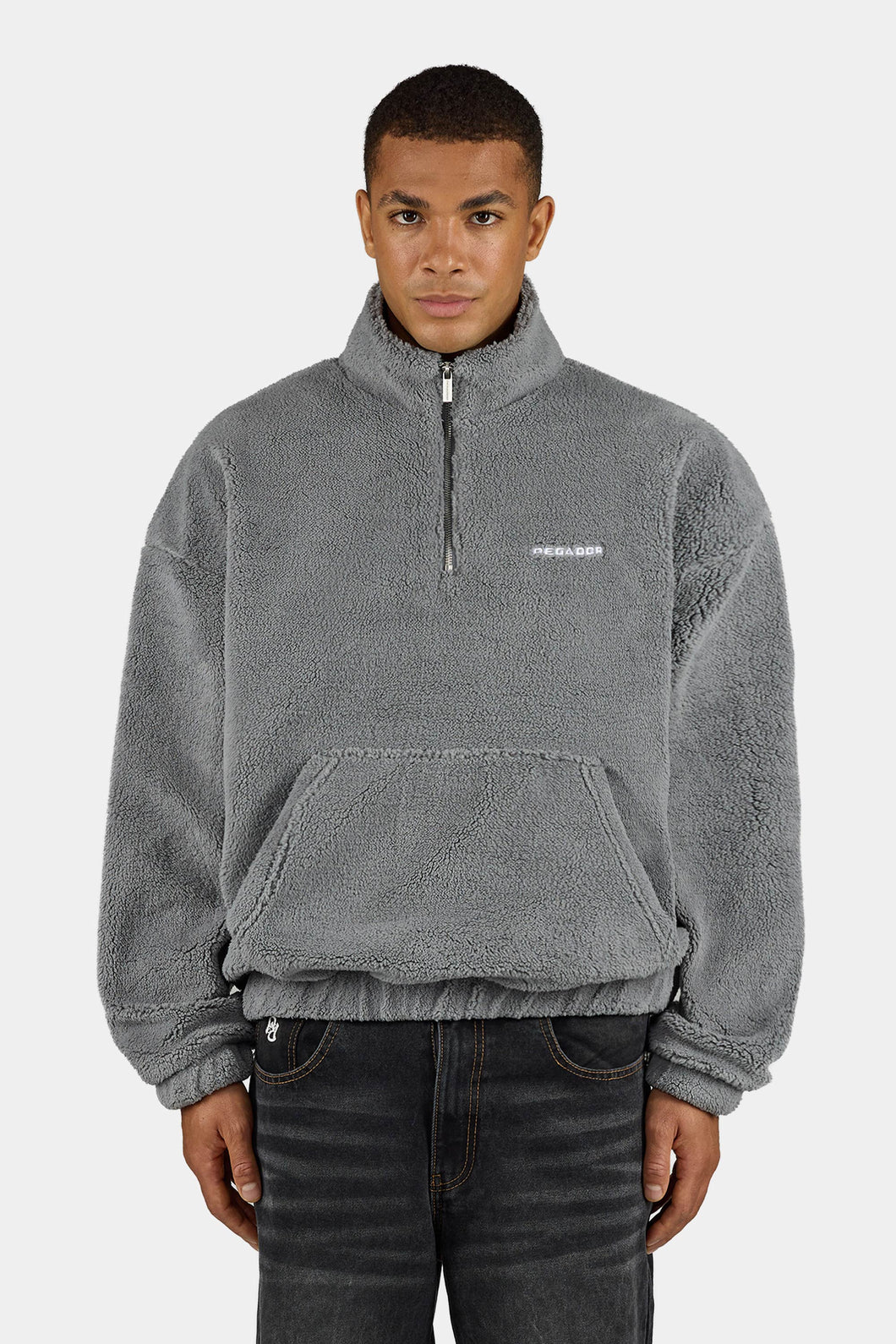 PEGADOR PUKA TEDDY HALF ZIP SWEATER MID GREY