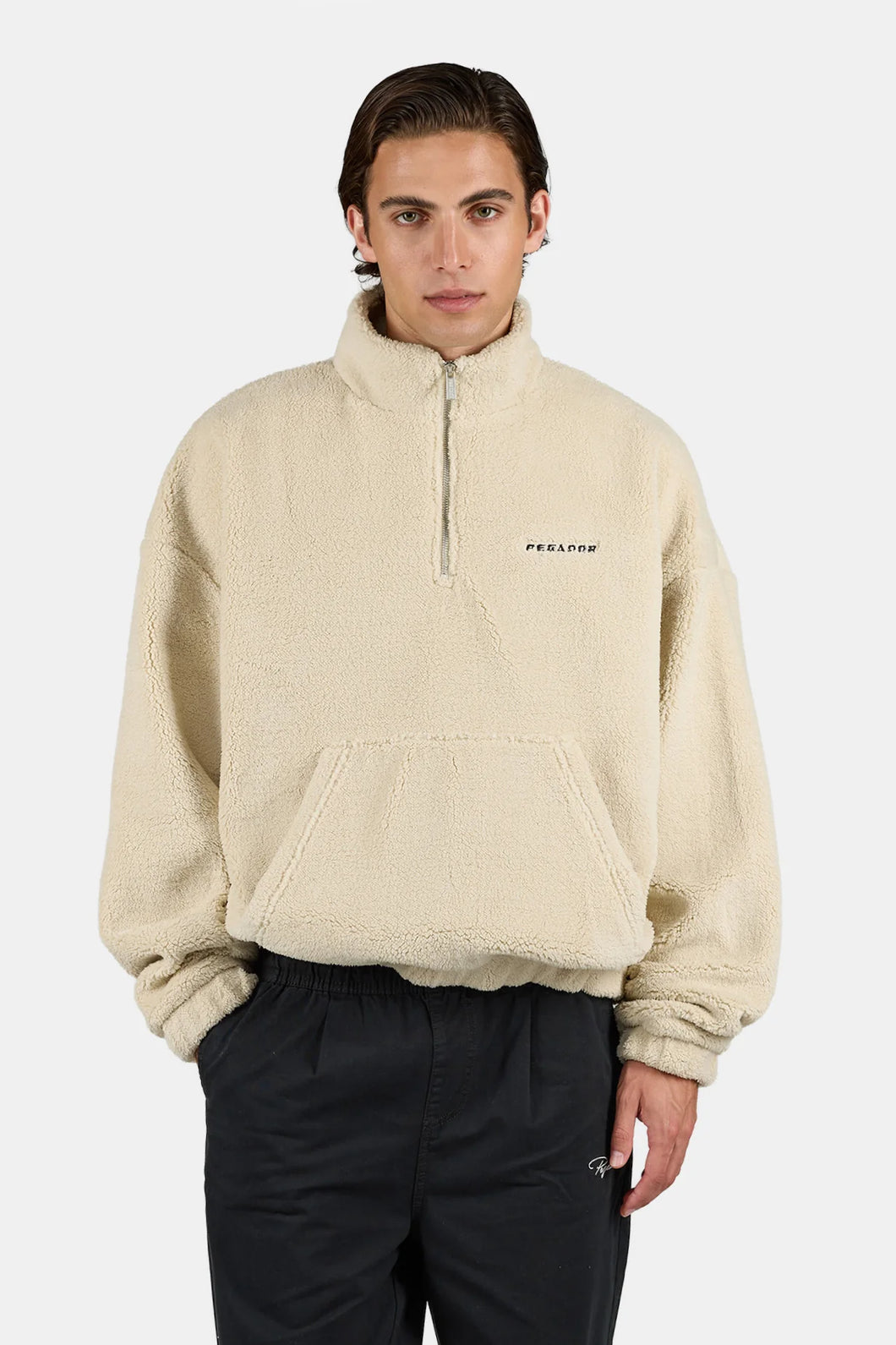 PEGADOR PUKA TEDDY HALF ZIP SWEATER STONE