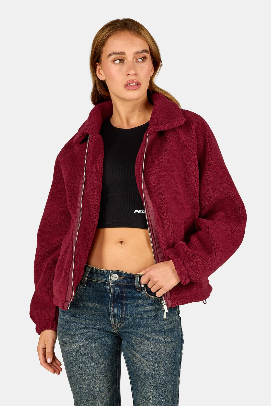 PEGADOR ENNA TEDDY JACKET BURGUNDY RED