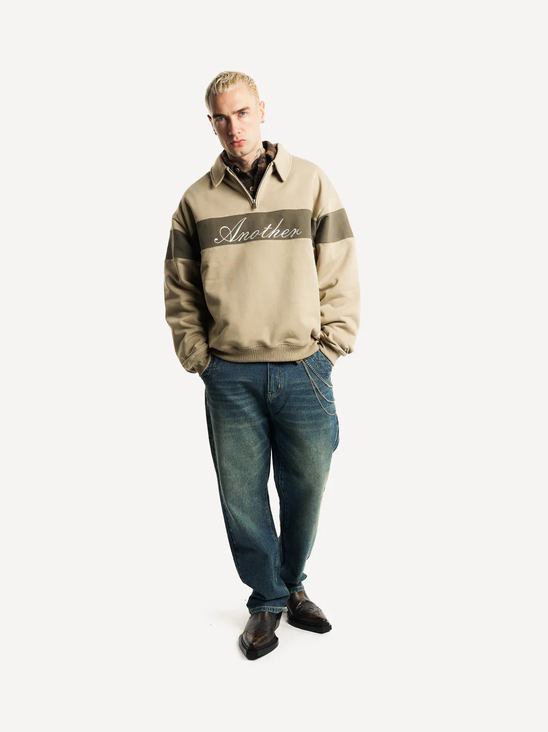 ANOTHER COTTON LAB ANOTHER HALF ZIP SWEATSHIRT BEIGE Bild 4