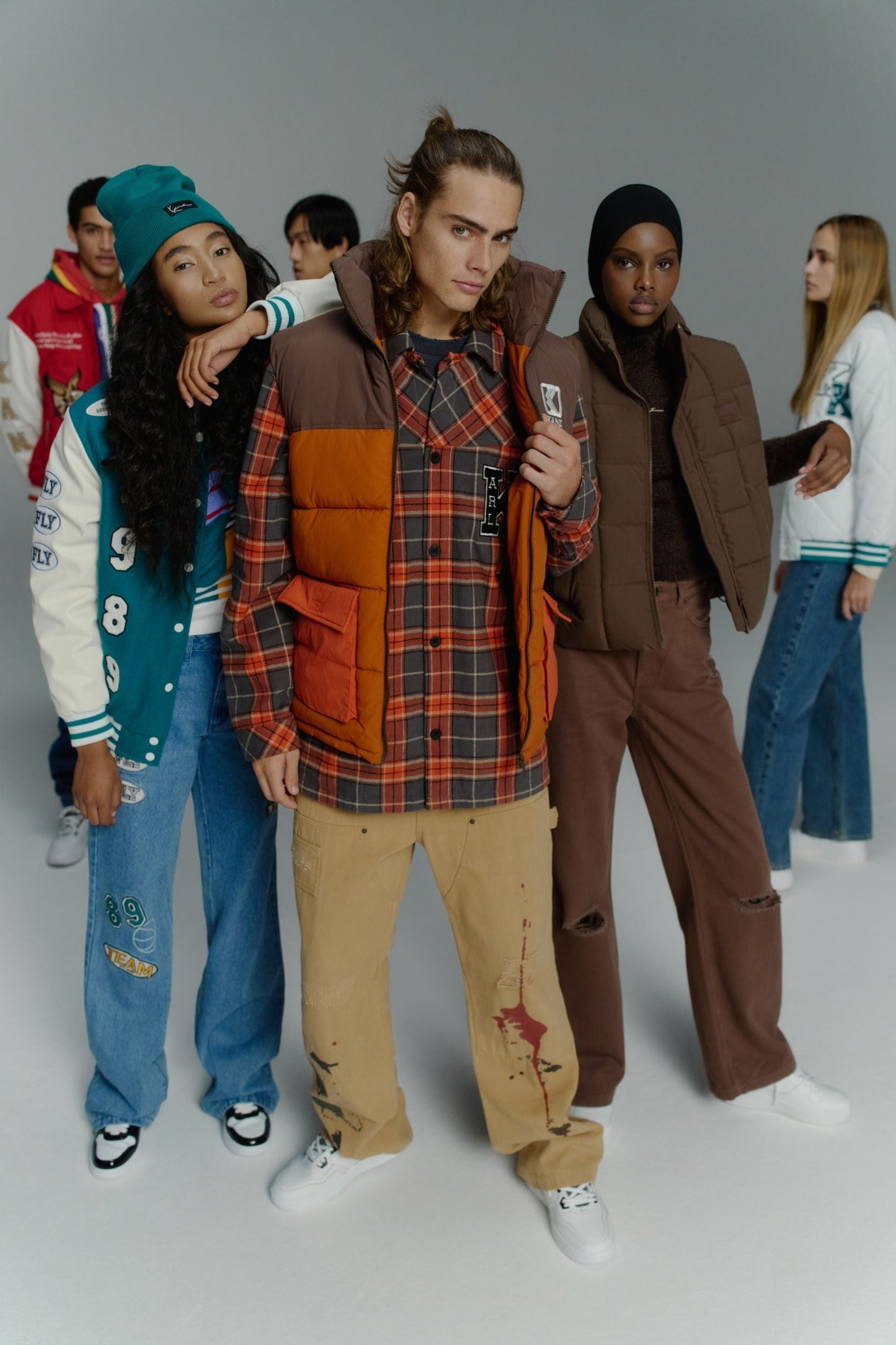 KARL KANI OG BLOCK PUFFER VEST DARK ORANGE/SAND/BROWN Bild 2