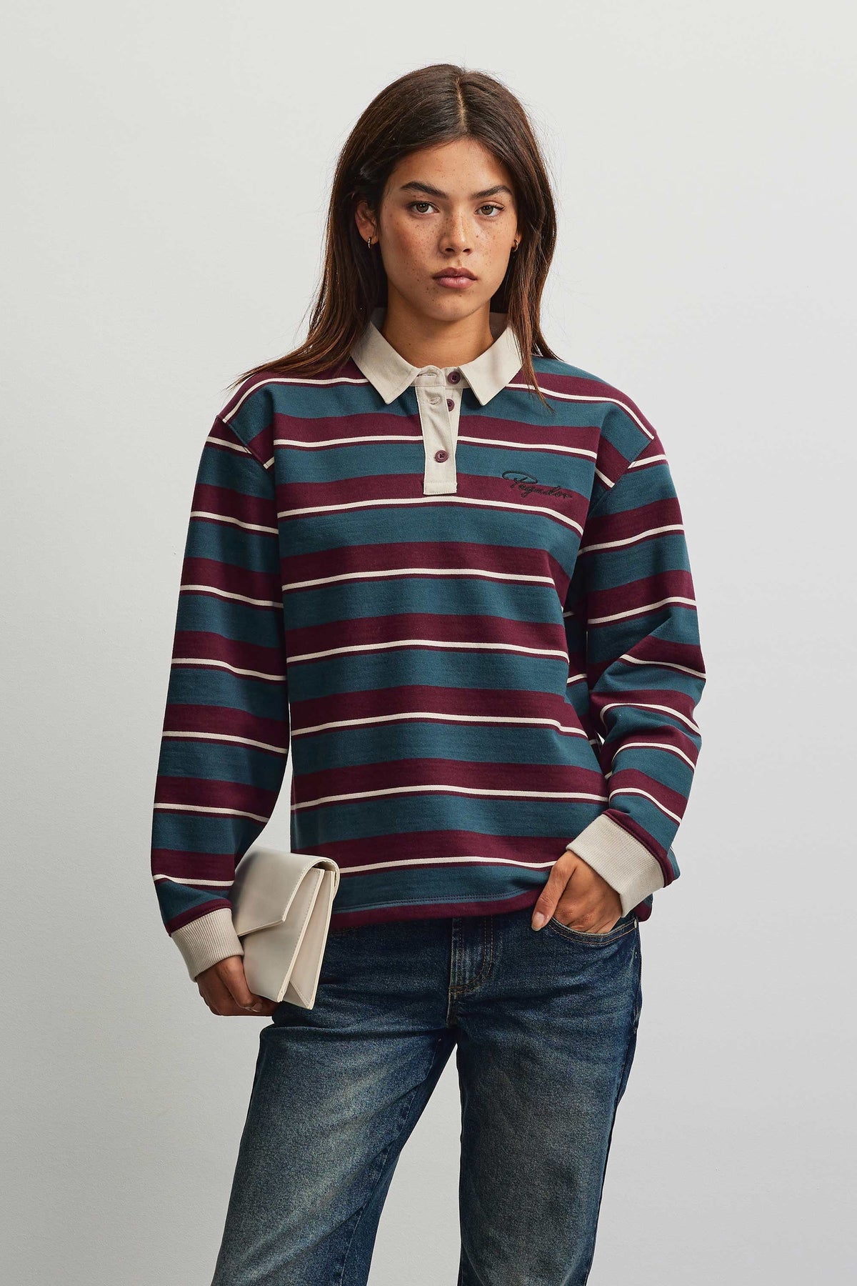 Nikosia Polo Oversized Sweater WASHED STRIPED DARK RED WASHED STRIPED DARK RED Bild 1