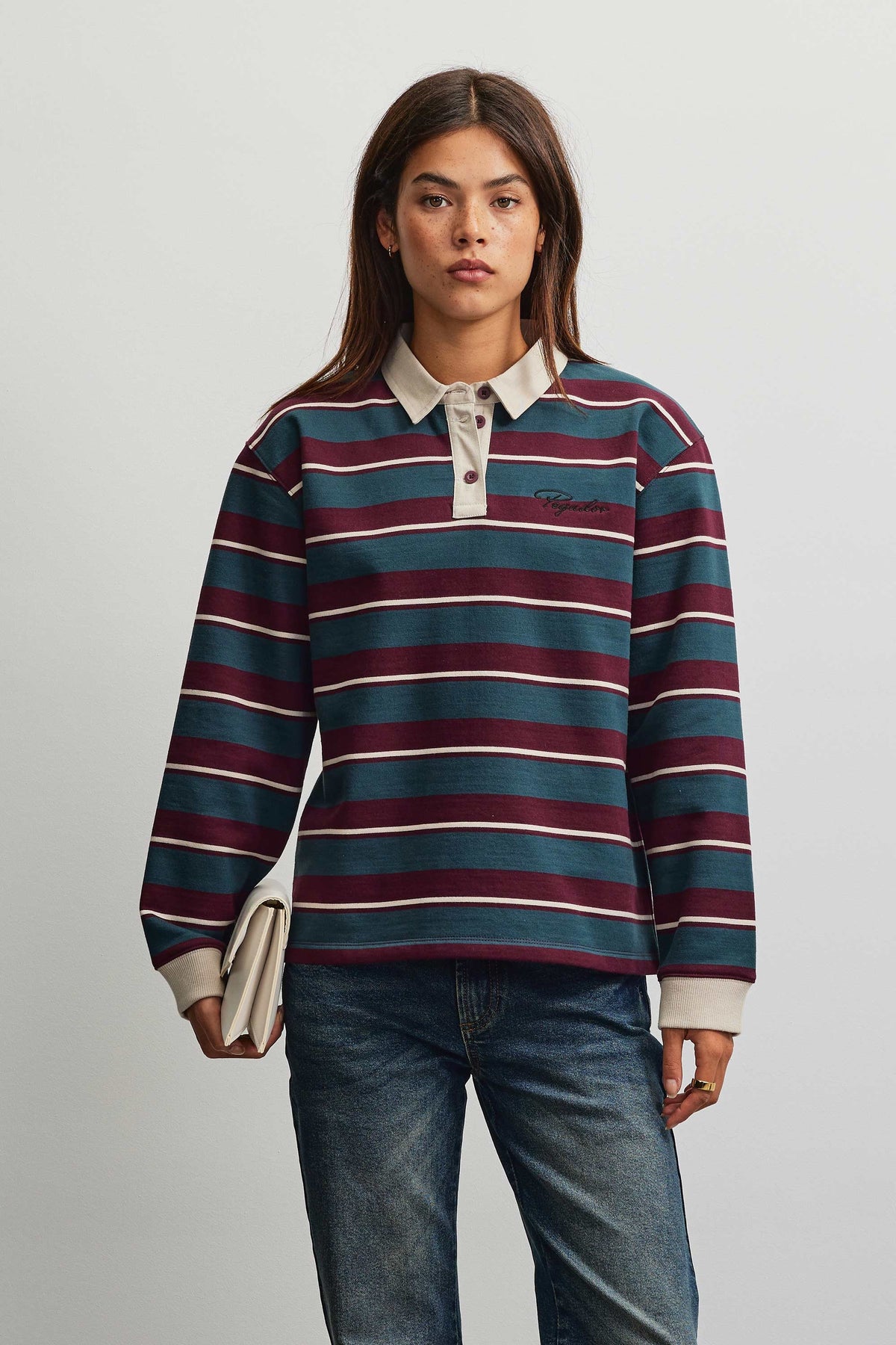 Nikosia Polo Oversized Sweater WASHED STRIPED DARK RED WASHED STRIPED DARK RED Bild 3